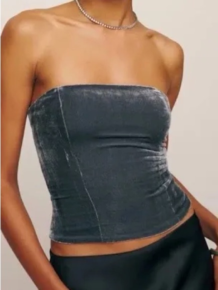 Nwt Reformation Georgia Top In Grey Velvet Strapless Tube Top